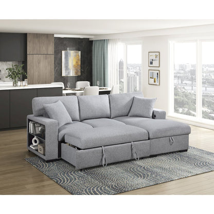 Pompano Boucle Sectional with Right Chaise, Pull-out Bed in Gray