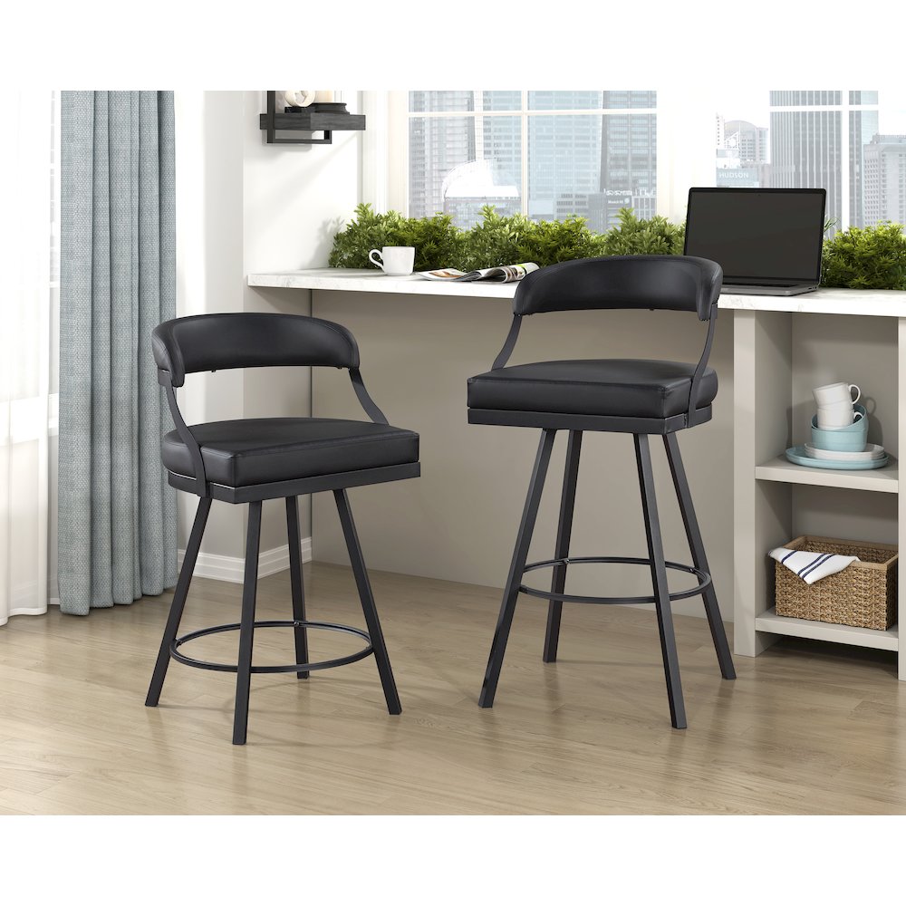 Crowley Faux leather Swivel Pub Height Chair in Black