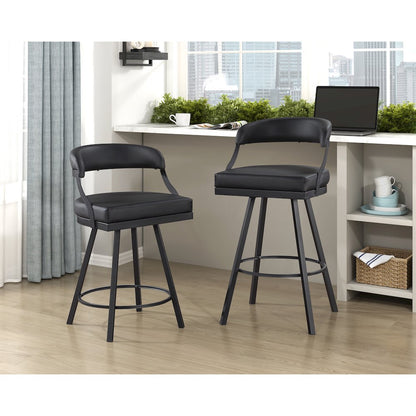 Crowley Faux leather Swivel Pub Height Chair in Black
