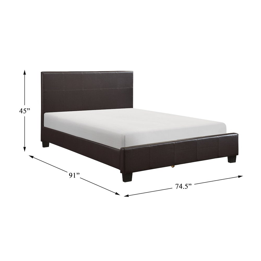 Lorenzi Faux Leather Queen Bed in Dark Brown
