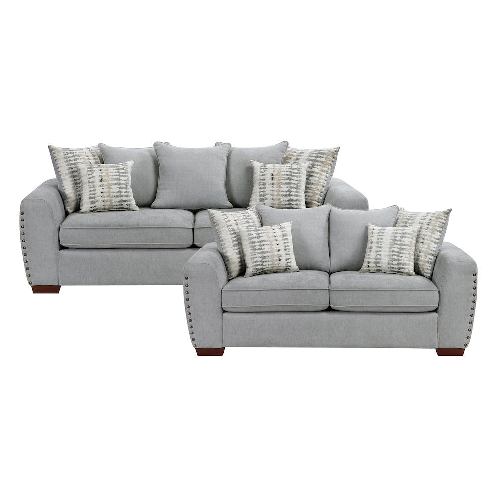 Hume Chenille 2pc Set: Sofa, Loveseat in Gray