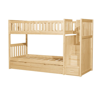 Bartly Pine Bunk Bed with Reversible Step Storage in Natural Pine