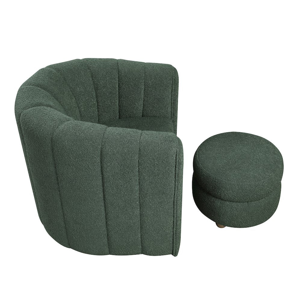 Essex Boucle Swivel Chair with Ottoman in Green