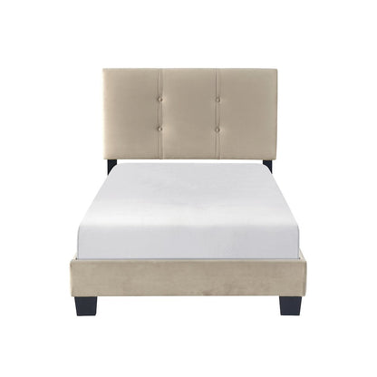 Newberry Velvet Twin Platform Bed in Light Brown