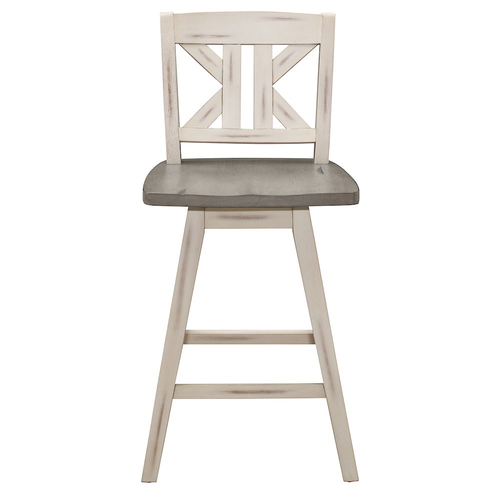 Amsonia Wood Swivel Counter Height Chair, set of 2 in Gray and White