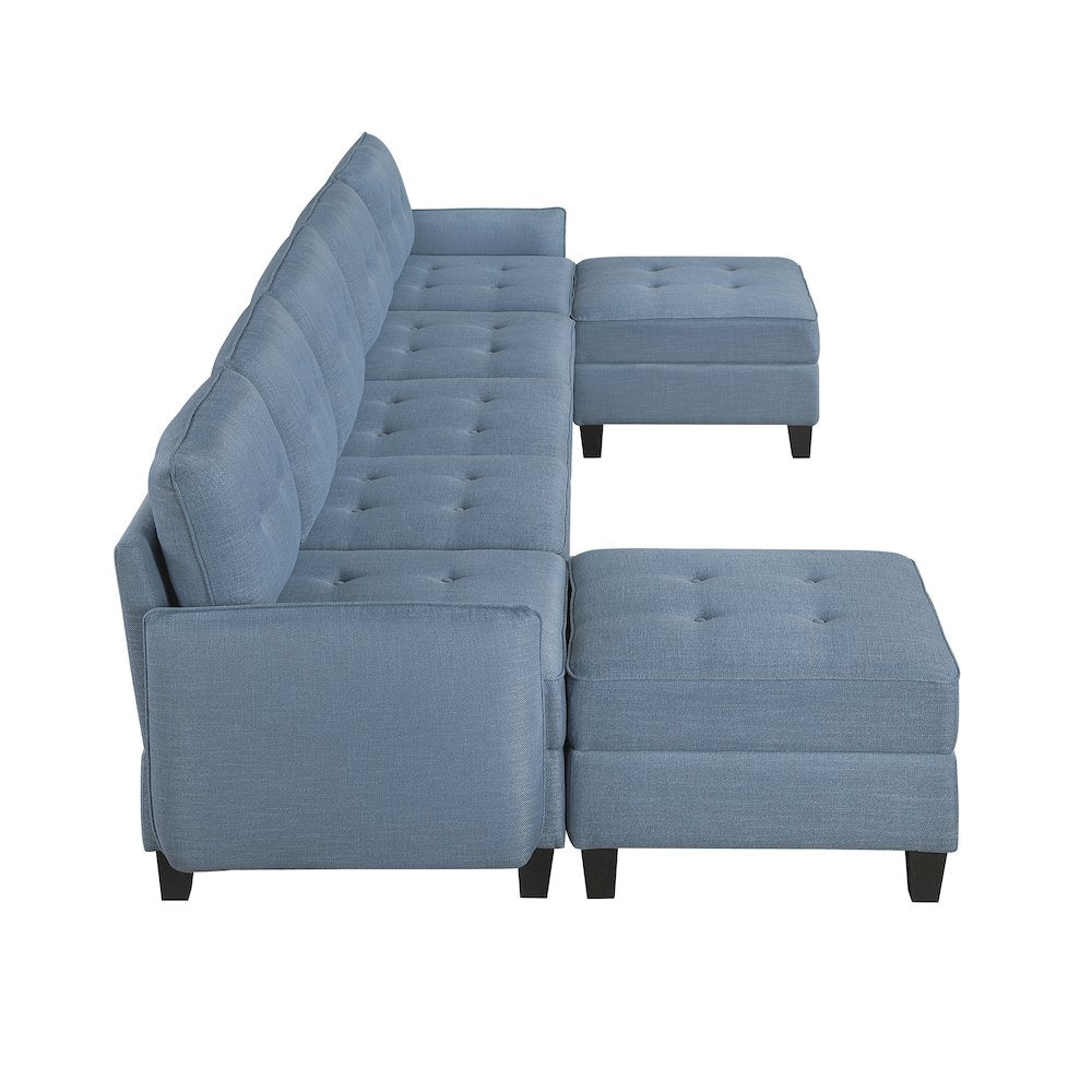 Garren Textured 7-Piece Sectional with Storage and Two Ottomans in Blue
