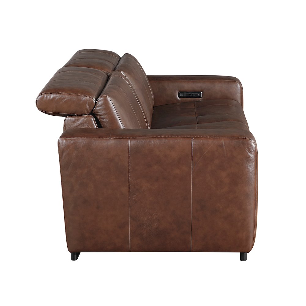 Sutton Leather Pwr Dbl Reclining Love Seat with Power Headrests in Brown