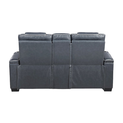 Apex Leather 2pc Set: Sofa, Love in Blue