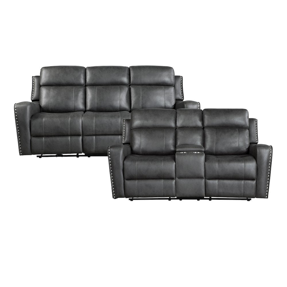 Kellen Microfiber 2pc Set: Sofa, Love in Smoky Gray