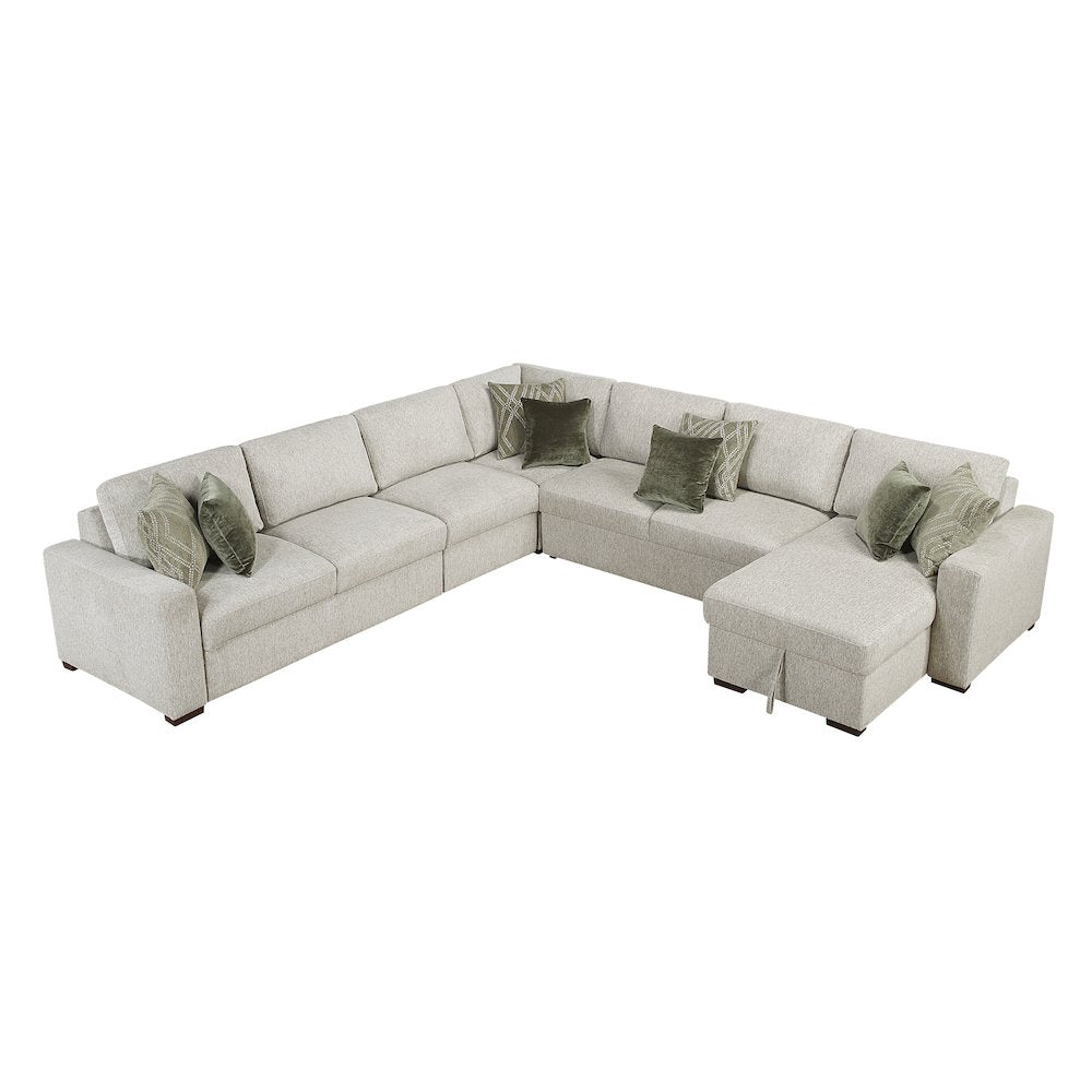 Isla Microfiber 5-Piece Sectional with Reversible Chaise in Sage Sand