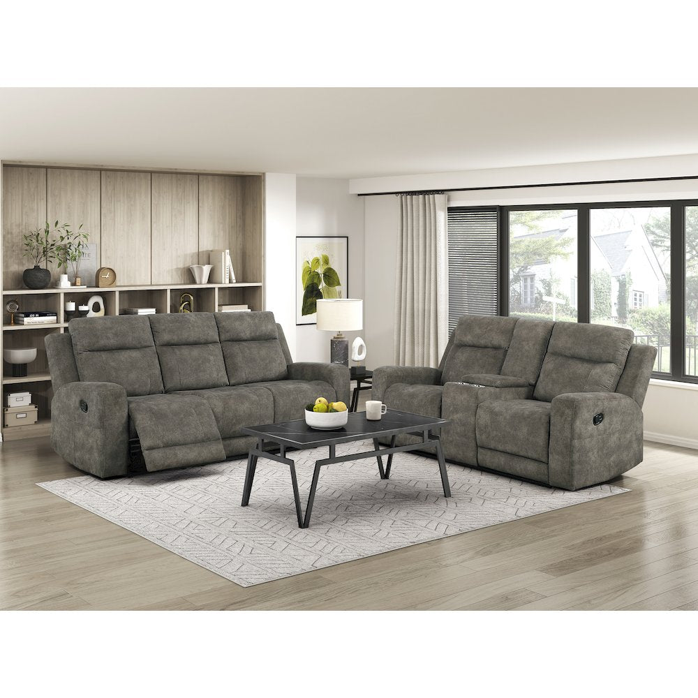 Muncie Microfiber 2pc Set: Sofa, Love in Brown