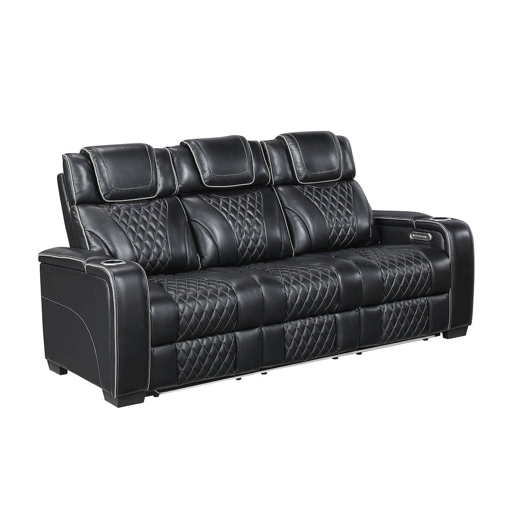 Apex Leather 2pc Set: Sofa, Love in Black