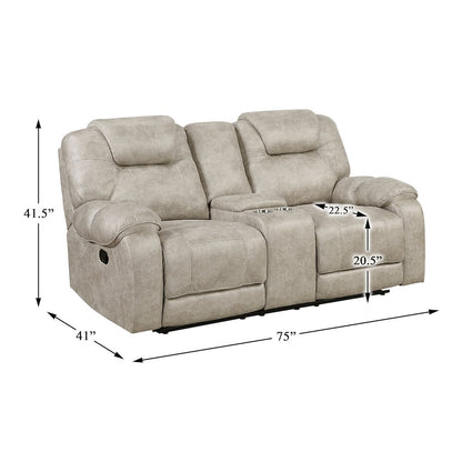 Gainesville Microfiber Dbl Rclng Love Seat with Center Console in Pewter