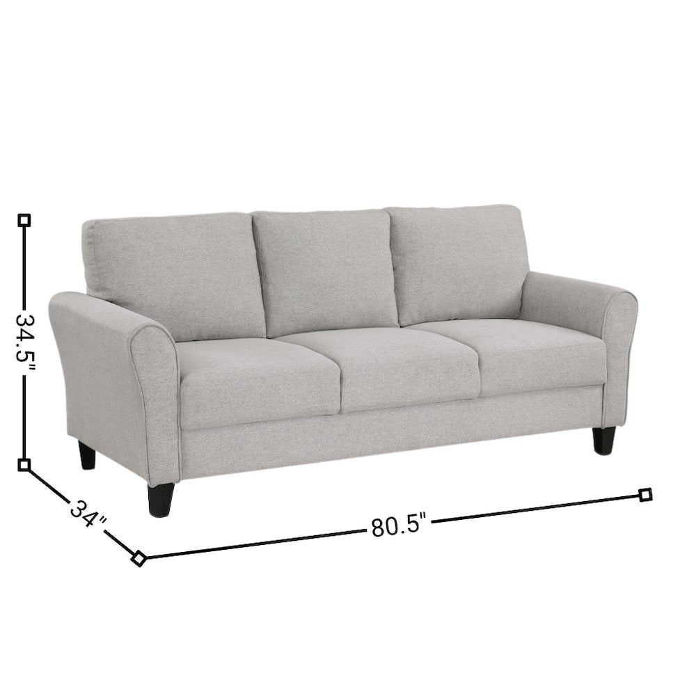 Sand Color Upholstered 3 Seater Couch, Elegant Small Sofa Couch for Living Rooms
