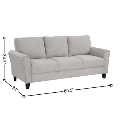 Sand Color Upholstered 3 Seater Couch, Elegant Small Sofa Couch for Living Rooms