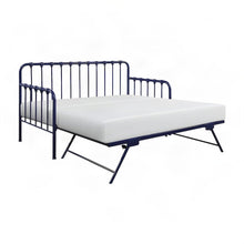 Metal Constance Twin Daybed with Trundle, Steel Slat Sofa Bed Frame, Navy Blue
