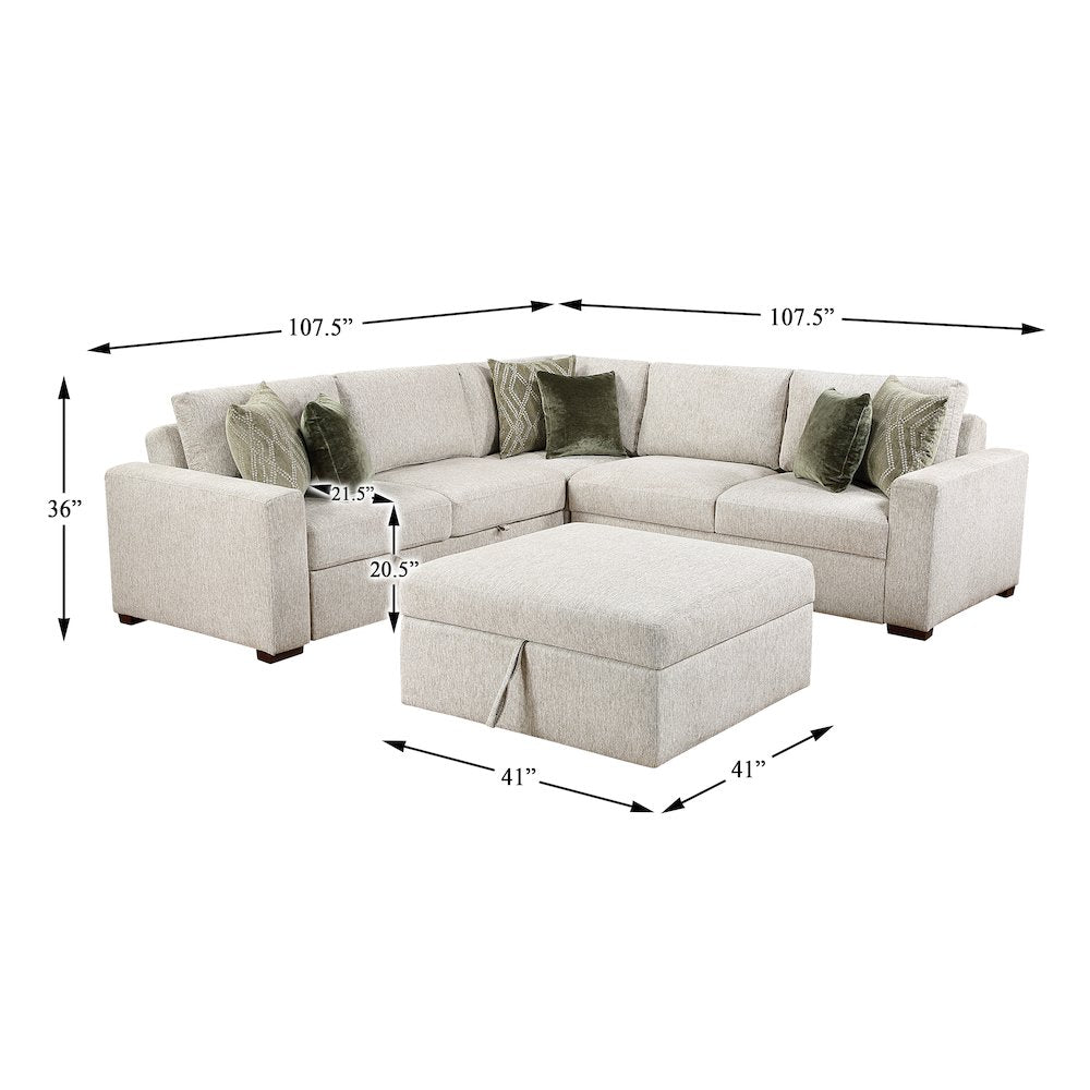 Isla Microfiber 4-Piece Sectional with Pull-out Bed in Sage Sand