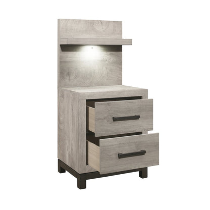 Zephyr Rubberwood Night Stand with Wall Panel in Light Gray