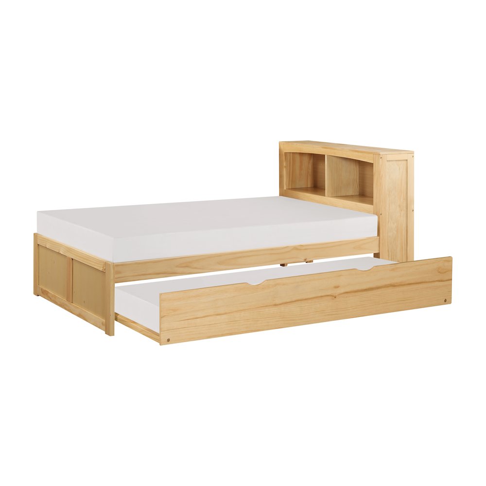Bartly Pine Twin Bookcase Bed with Twin Trundle in Natural Pine