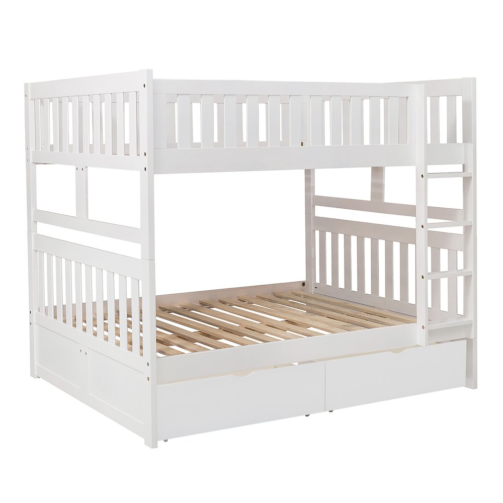 Galen Pine Full Over Full Bunk Bed with Storage Boxes in White