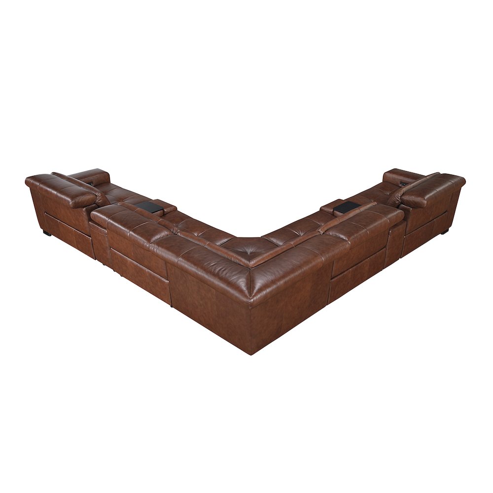Sutton Leather 7-Piece Modular Power Reclining Sectional in Brown