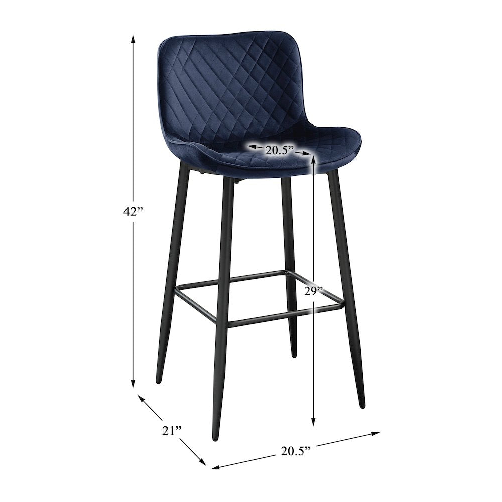 Nya Velvet Pub Height Chair in Blue