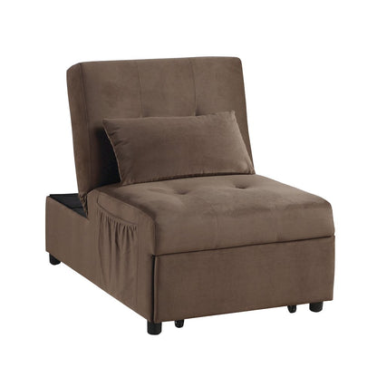 Garrell Velvet Storage Bench with Pull-Out Ottoman in Brown