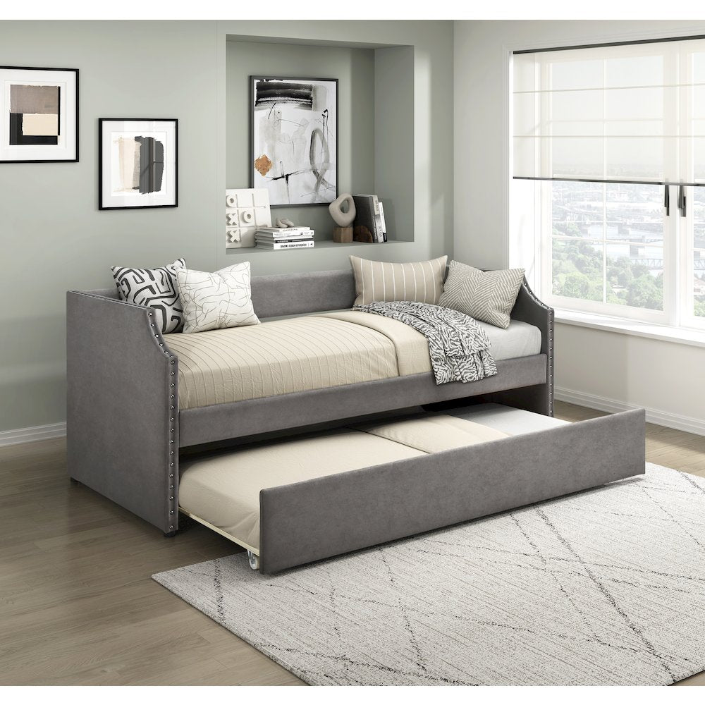 Shiloh Textured Daybed with Trundle in Dark Gray