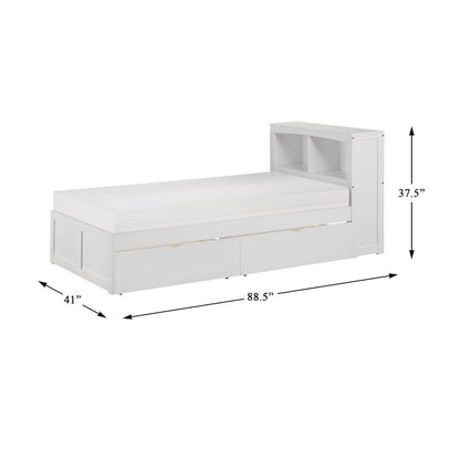Galen Pine Twin Bookcase Bed with Storage Boxes in White
