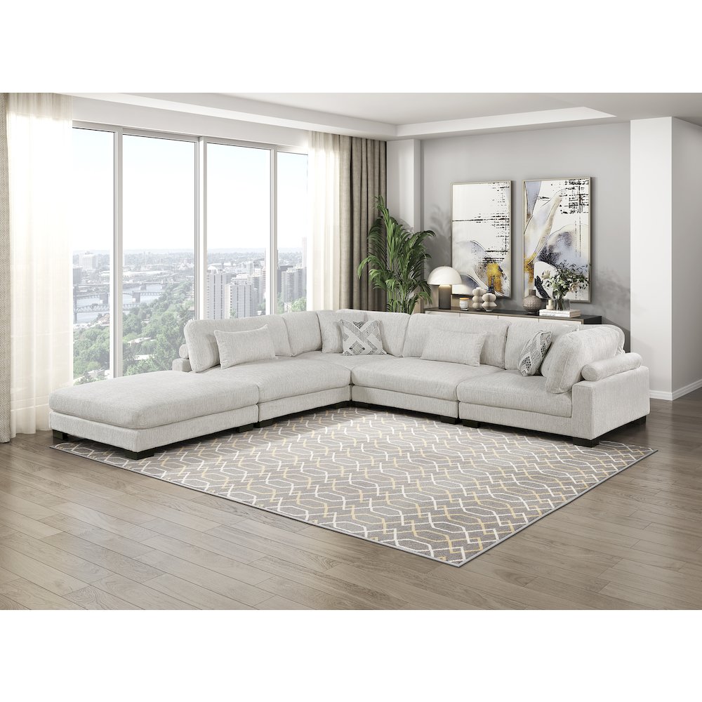 Corydon Microfiber 5-Piece Modular Sectional with Ottoman in Beige