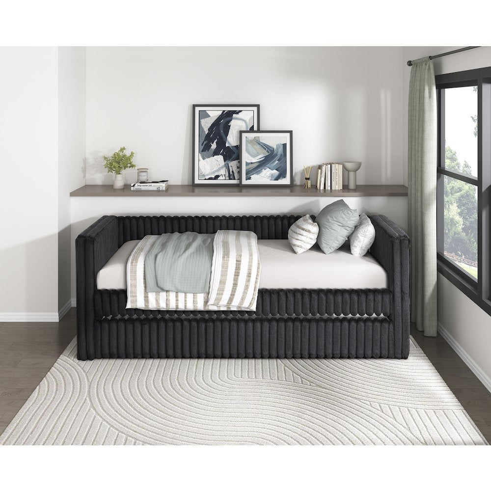 Chapman Corduroy Daybed with Trundle in Black
