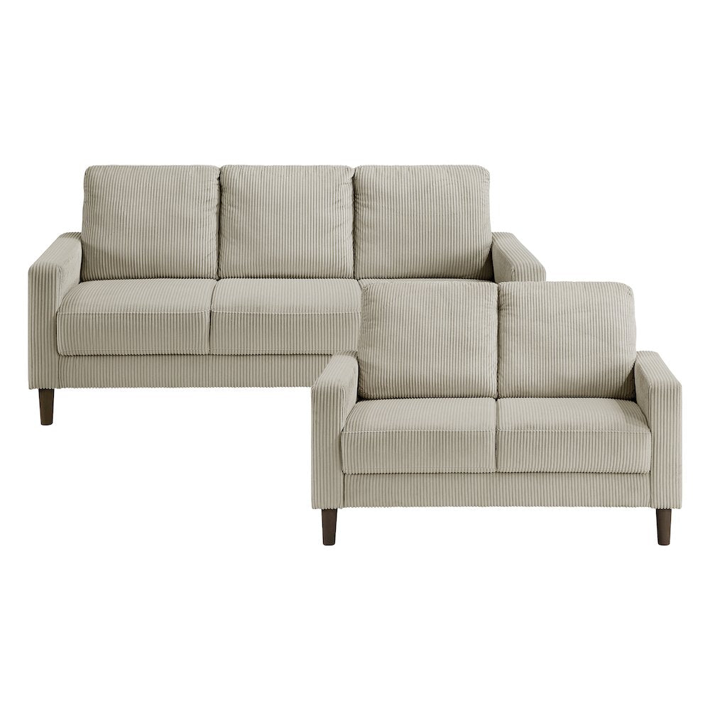 Crandall Corduroy 2pc Set: Sofa, Loveseat in Taupe