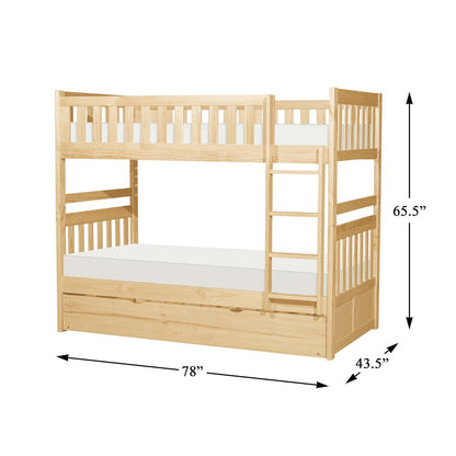 Bartly Pine Twin over Twin Bunk Bed with Trundle Bed in Natural Pine