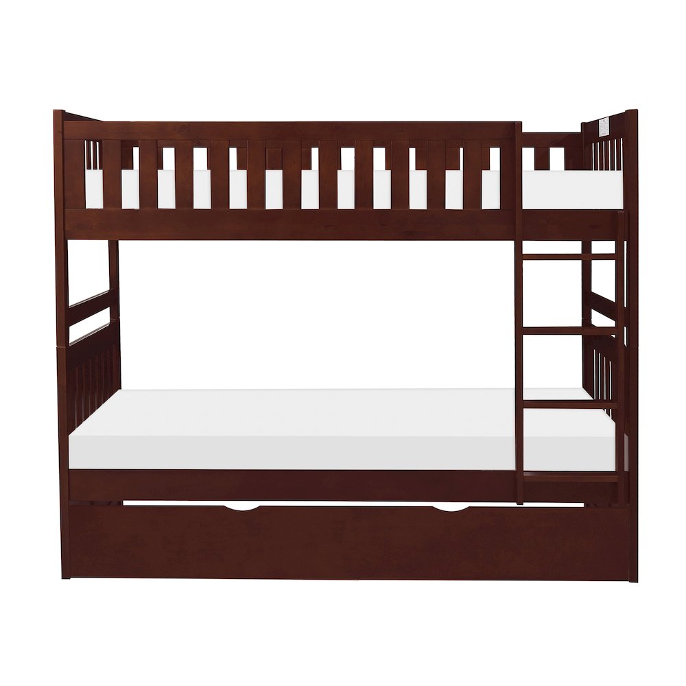 Rowe Pine Twin Over Twin Bunk Bed with Trundle Bed in Dark Cherry
