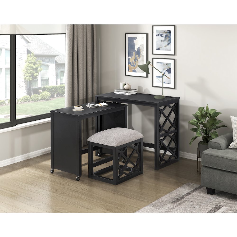 Salina Textured 3-Piece Pack Desks with Stool Set in Light Brown