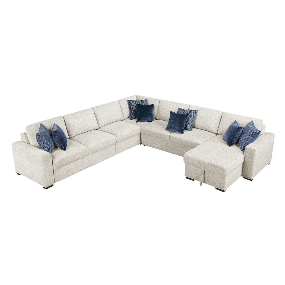 Isla Microfiber 5-Piece Sectional with Reversible Chaise in Beige