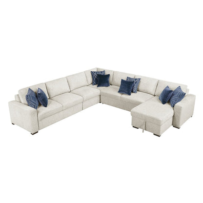 Isla Microfiber 5-Piece Sectional with Reversible Chaise in Beige