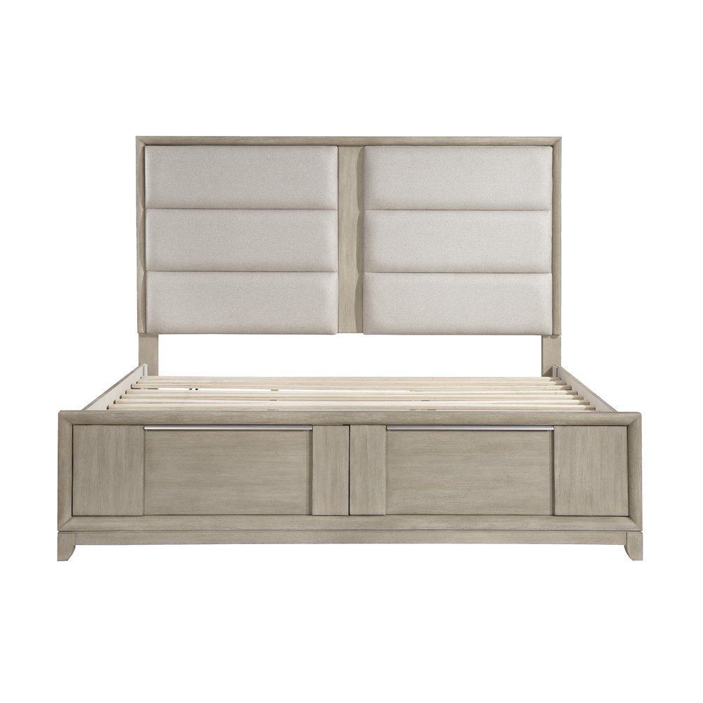 Mckewen Asian Hardwood QN Platform Bed w Footboard Storage in Light Gray