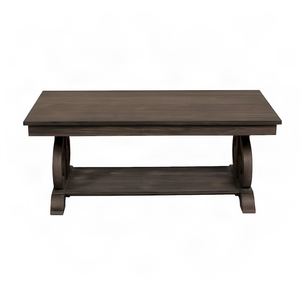 Toulon Solid Pine Farmhouse Rectangle Coffee Table, Wire-Brushed Power Glaze Oak