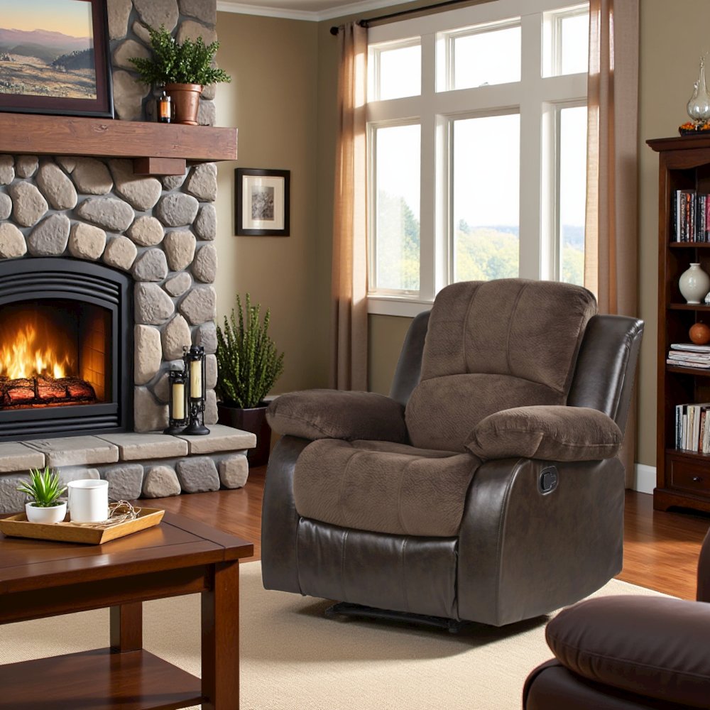 Chocolate Color Fabric Recliner Chair, Plush Manual Recliner for Living Spaces