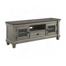 Pine Wood TV Stand with Open Shelves, 2-Tone Antique White and Rosy Brown