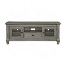Pine Wood TV Stand with Open Shelves, 2-Tone Antique White and Rosy Brown
