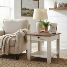 Pine Wood Small Side End Table, 2-Tone Farmhouse Rosy Brown and Antique White