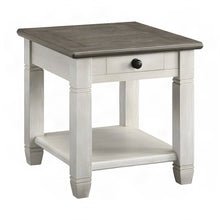 Pine Wood Small Side End Table, 2-Tone Farmhouse Rosy Brown and Antique White