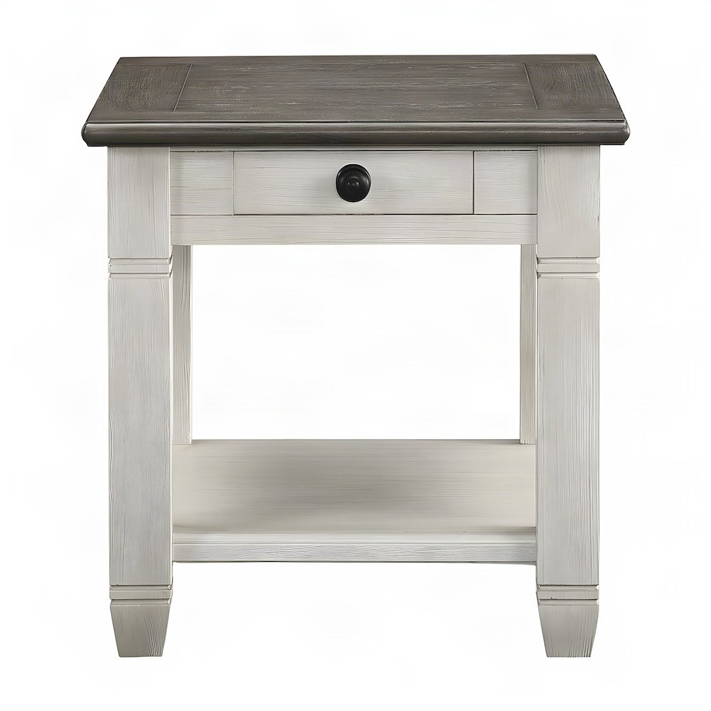 Pine Wood Small Side End Table, 2-Tone Farmhouse Rosy Brown and Antique White