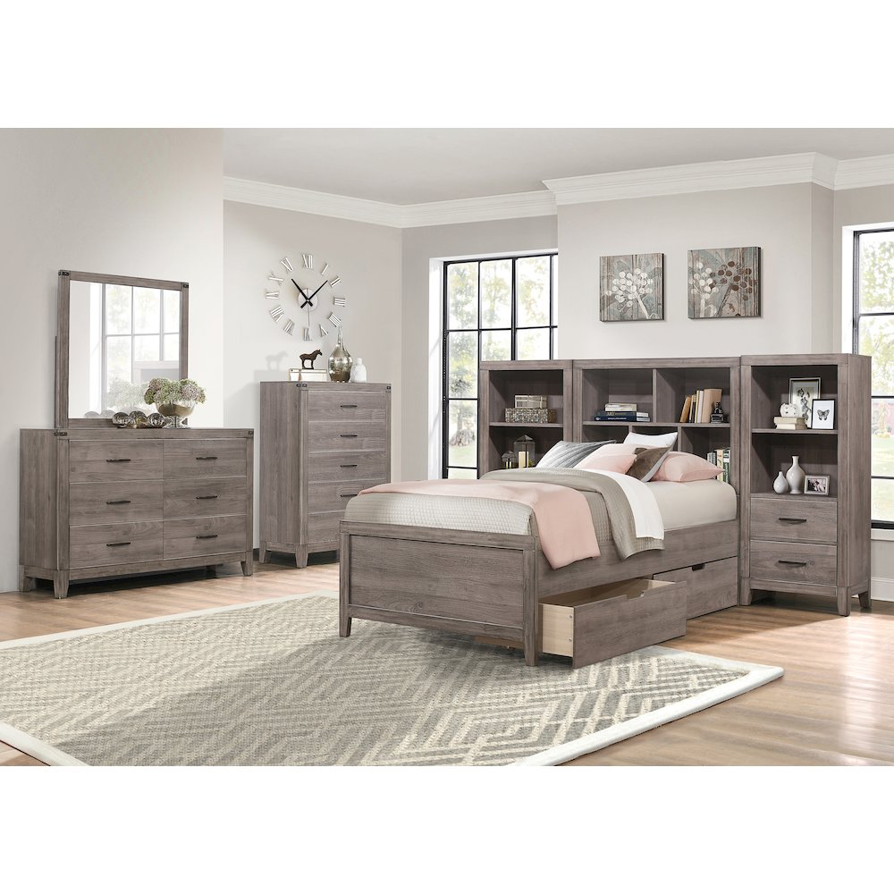 Woodrow Asian Hardwood 3pc Set Twin Wall Bed in Gray