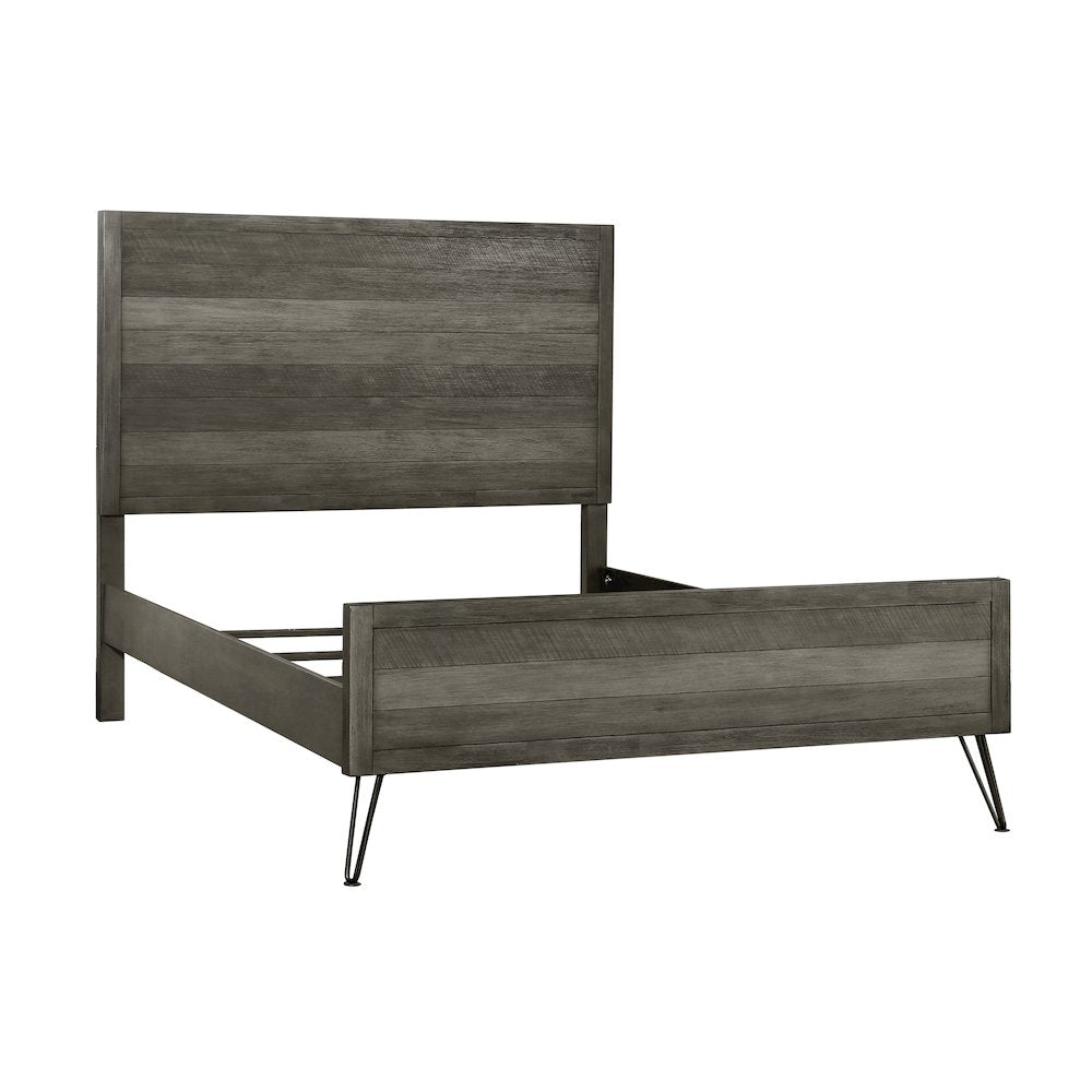Urbanite Asian Hardwood Eastern King Bed in 3 Tone Gray