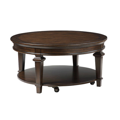 Tobias Poplar Round Cocktail Table in Espresso