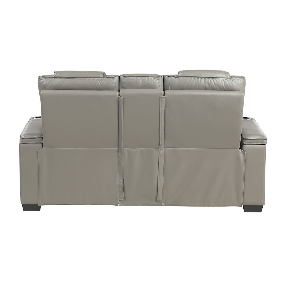 Apex Leather Pwr Double Reclining Love Seat with Center Console in Gray