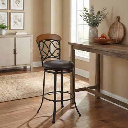 Benson Faux Leather Swivel Pub Height Bar Stool with Footrest, Brown